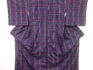 格子模様織出し米沢紬着物アンサンブル